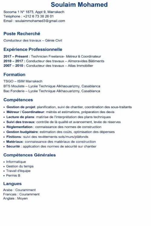Conducteur des travaux BTP - Casablanca
