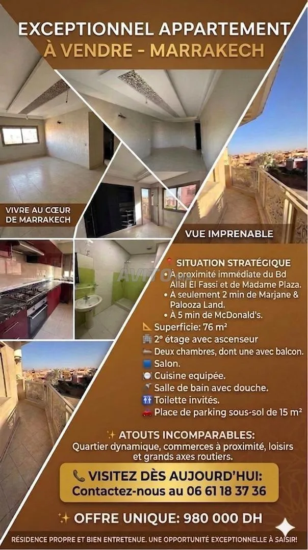 Appart 76m2 près Mc Do et Marjane allal fassi