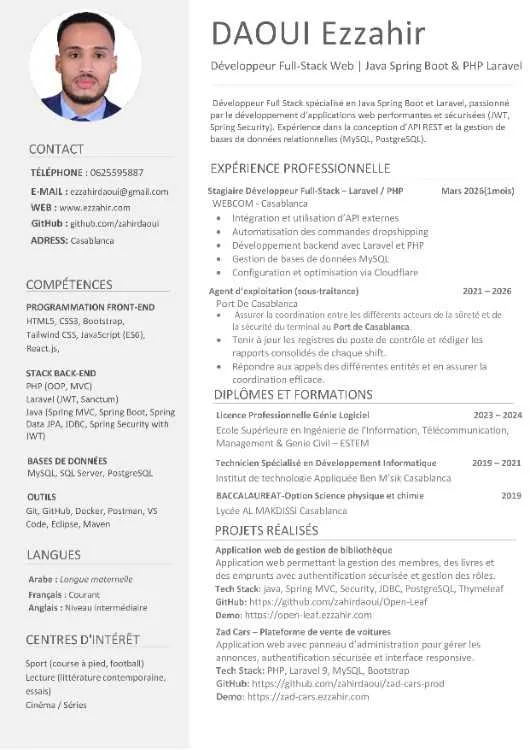 Développeur Web Full-Stack (Java, PHP, ReactJS)