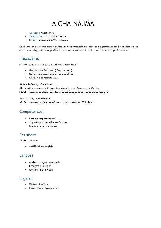 demande de stage en comptabilité finance