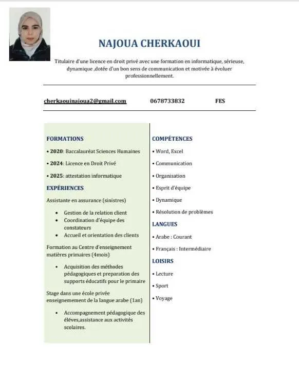 Expérience service client cherche emploi - Fès