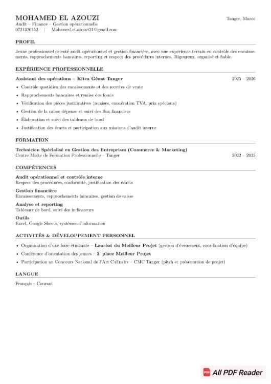 Audit Junior - Contrôle interne & opérations - Tanger