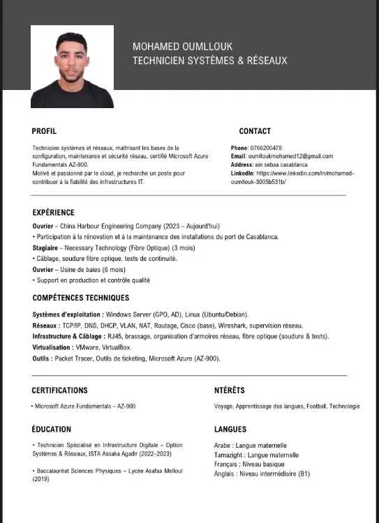 Technicien Réseau Informatique Bac+2 disponible im
