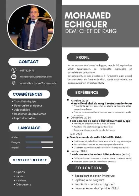 Demi chef de rang - Marrakech