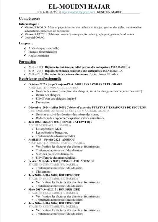 Assistante administrative / Assistante de trésorie - Kénitra