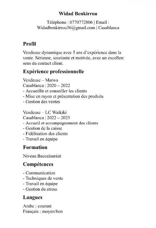 Vendeuse expérimentée 5ans d’expérience - Casablanca