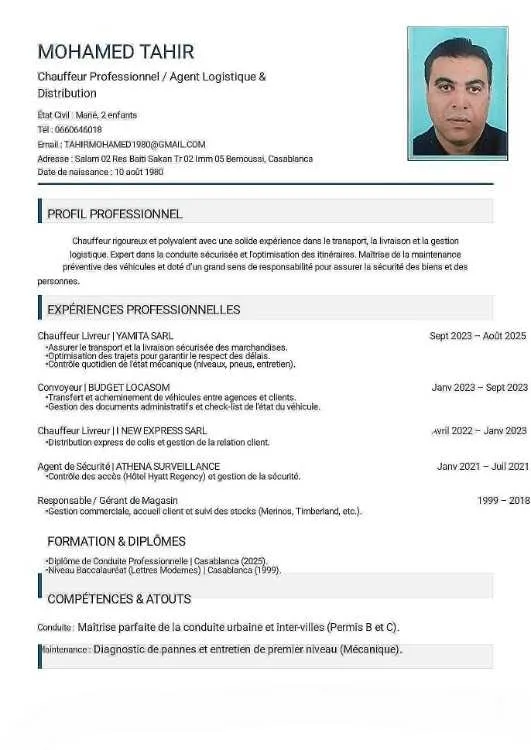 Chauffeur livreur permis B et C - Casablanca