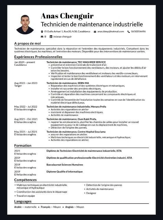 Électricien de maintenance, (Casablanca)