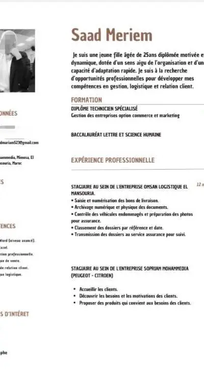 Technicienne en Commerce et Marketing a Mohammedia