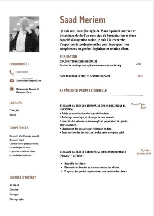 Technicienne en Commerce et Marketing a Mohammedia