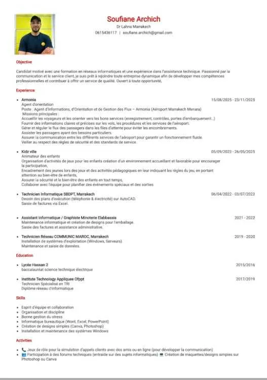 Candidature – Poste polyvalent - Marrakech