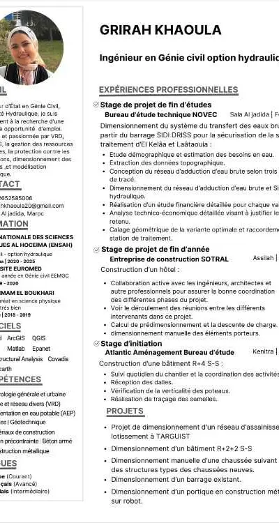Ingénieur d'état en Génie Civil option Hydraulique - Rabat