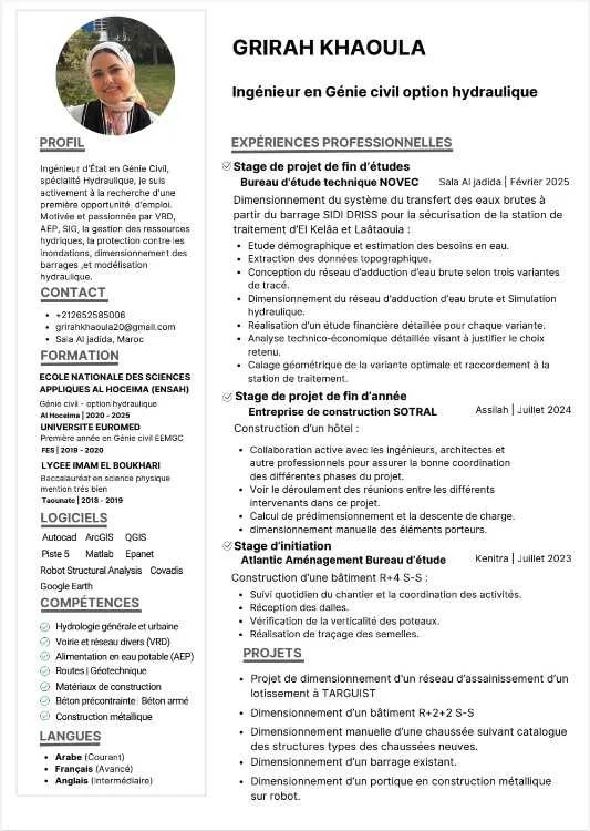 Ingénieur d'état en Génie Civil option Hydraulique - Rabat