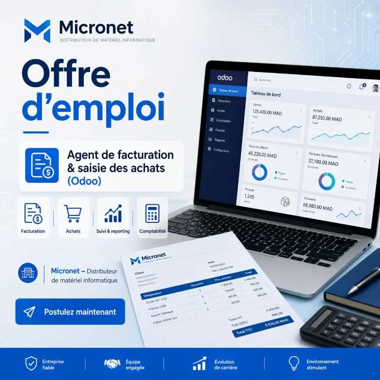 Offre d’emploi : Agent de facturation et saisie de - Casablanca