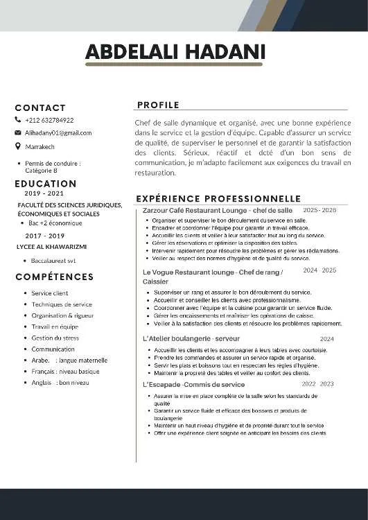 Chef de rang et chef de salle - Marrakech
