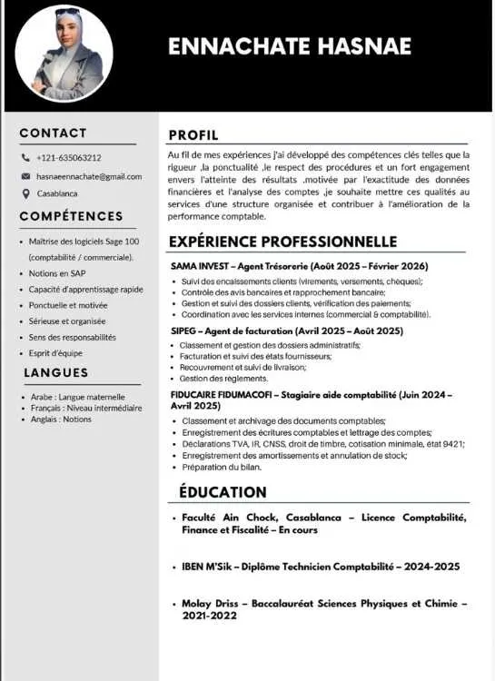Aide comptable ou agent de trésorerie - Casablanca