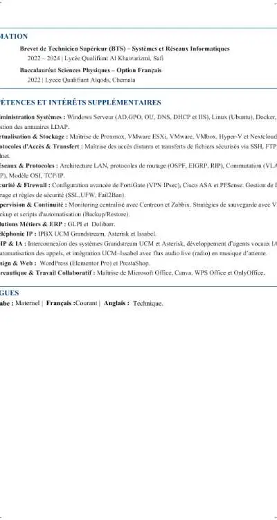 Administratrice Systèmes, Réseaux Informatiques - Casablanca