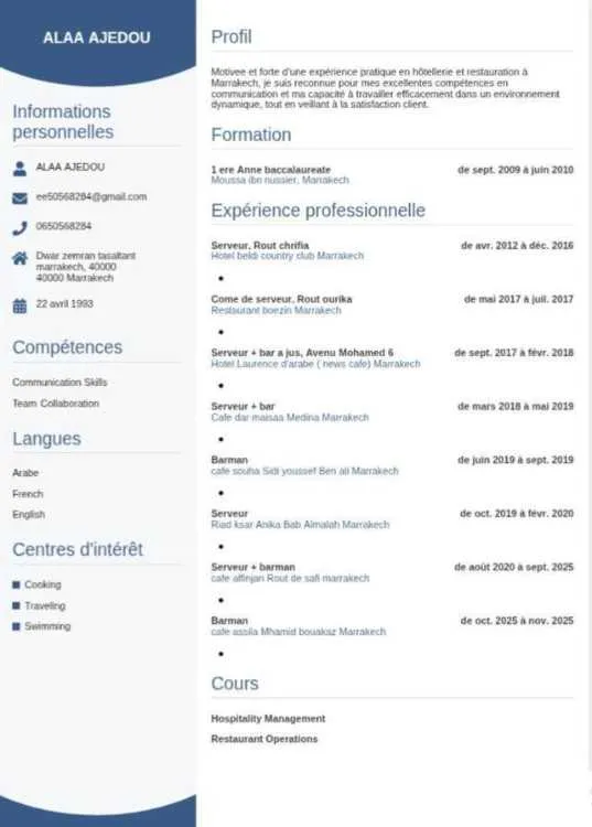 Serveur barista - Marrakech