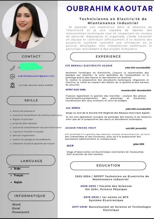 Demande d'emploi électricité - Agadir
