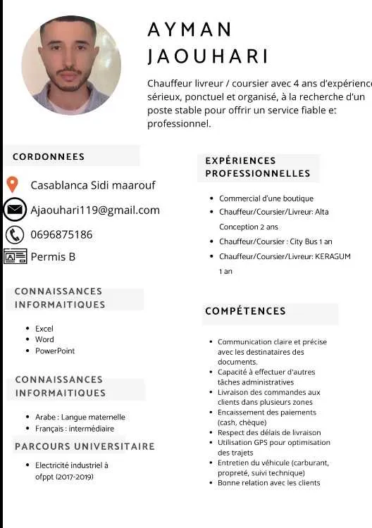 Chauffeur livreur coursier - Casablanca