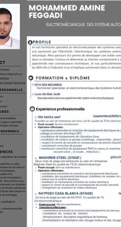 Electromecanicien du systeme automatisés - Mohammedia