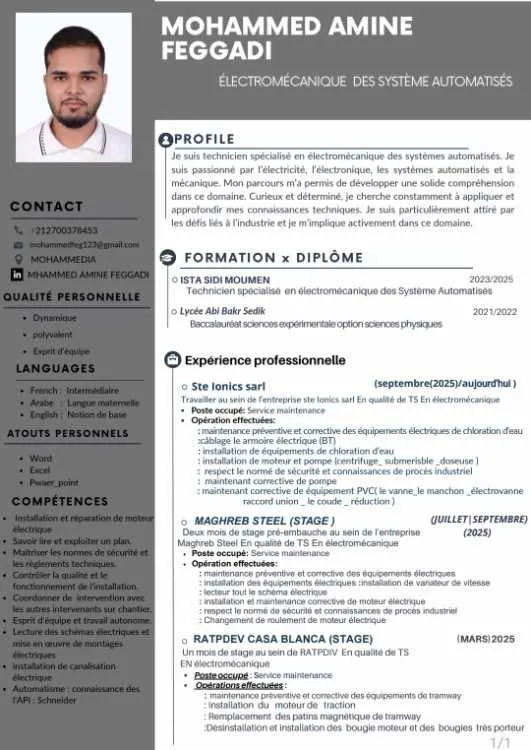 Electromecanicien du systeme automatisés - Mohammedia