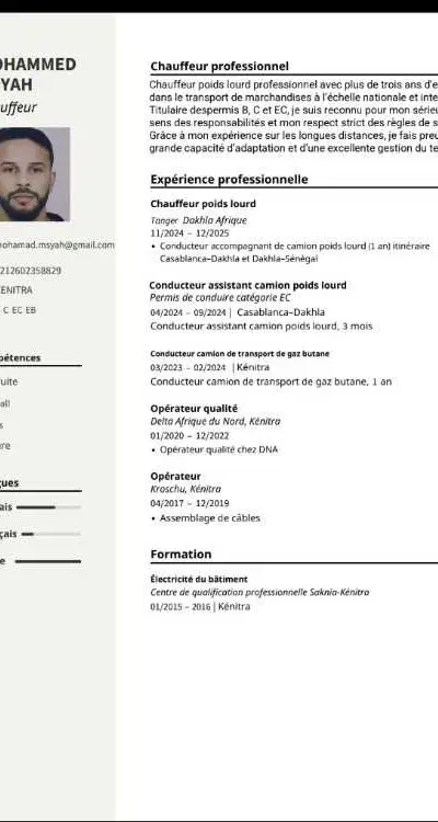 Application for job truck driver - Kénitra