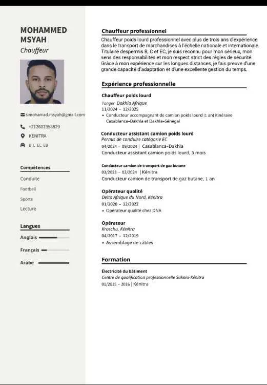 Application for job truck driver - Kénitra