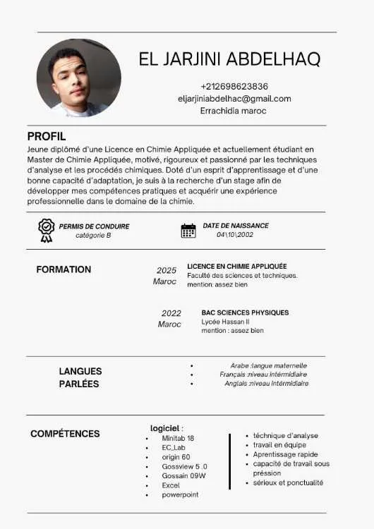 Recherche de stage en Chimie