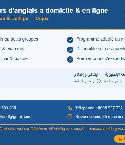 Cours d'anglais à domicile et en ligne