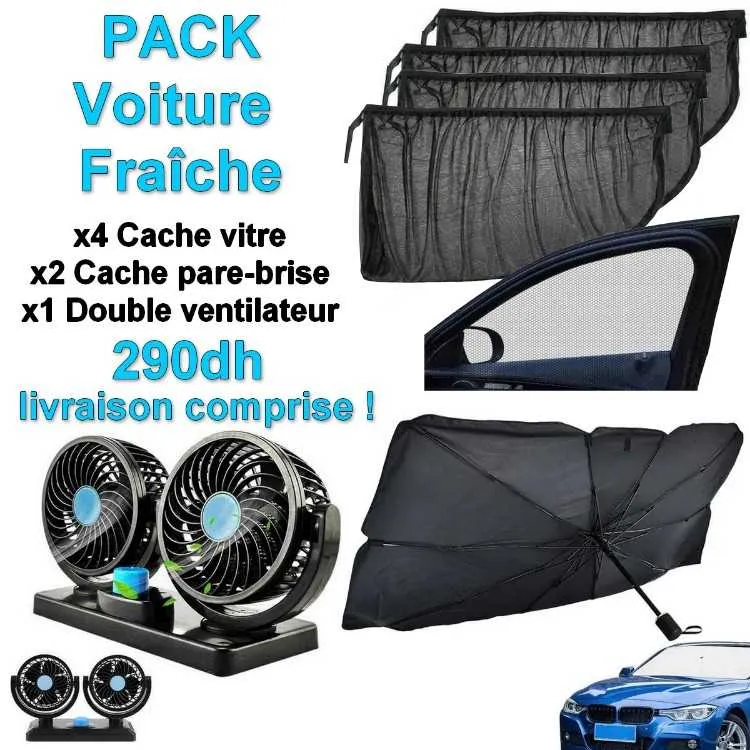 Pack Voiture Fraîche Ventilateur Cache Fenêtres