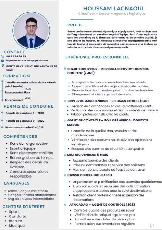 Demande emploi chauffaure livreure coursier