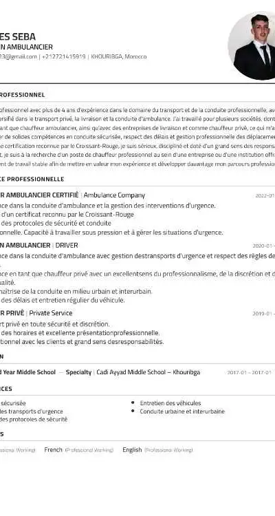Chauffeur ambulancier avec 4 ans d’expérience disp