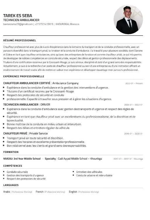 Chauffeur ambulancier avec 4 ans d’expérience disp