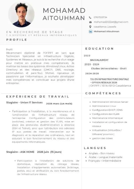 Recherche de Stage – Technicien Spécialisé en Infr
