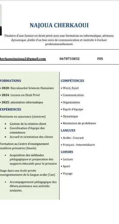 Enseignante arabe primaire disponible