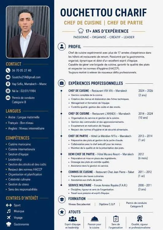 Candidature au poste de Chef de Cuisine / Chef de