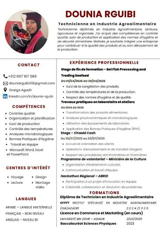 Technicienne en Industrie Agroalimentaire Agadir