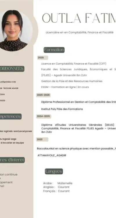 Jeune diplômée en Comptabilité, Finance et Fiscali